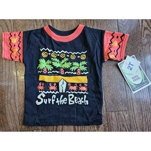 Vtg Bull Frog Surf The Beach 90s Toddler Black T-Shirt Sz 2T NOS New With Tags
